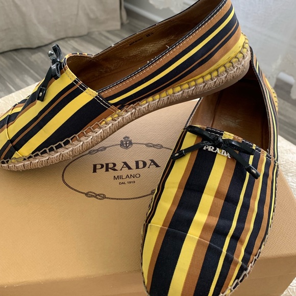 Prada espadrilles in black/brown/yellow stripes - Picture 2 of 6